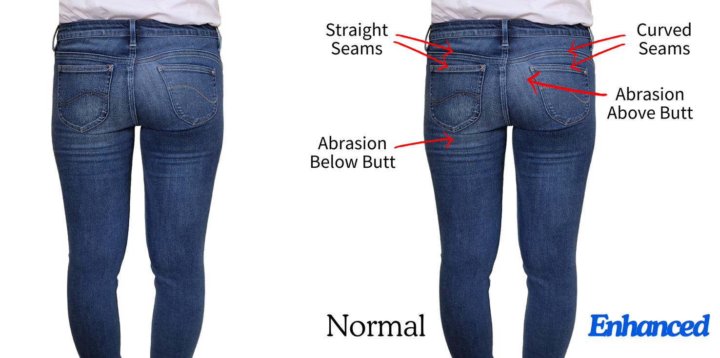 Alt The "half-&-half" jean with design features called out